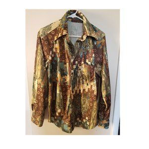 70's style brown blues patterned blouse